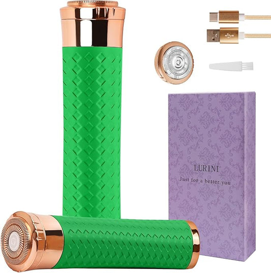 Facial Hair Remover for Women, Painless Rechargeable Hair Removal Device, Comes with 2 Replacement Heads, Portable Electric Shaver/Razors for Face, Chin, Upper Lip, arms (Green)-Velvo Beauty