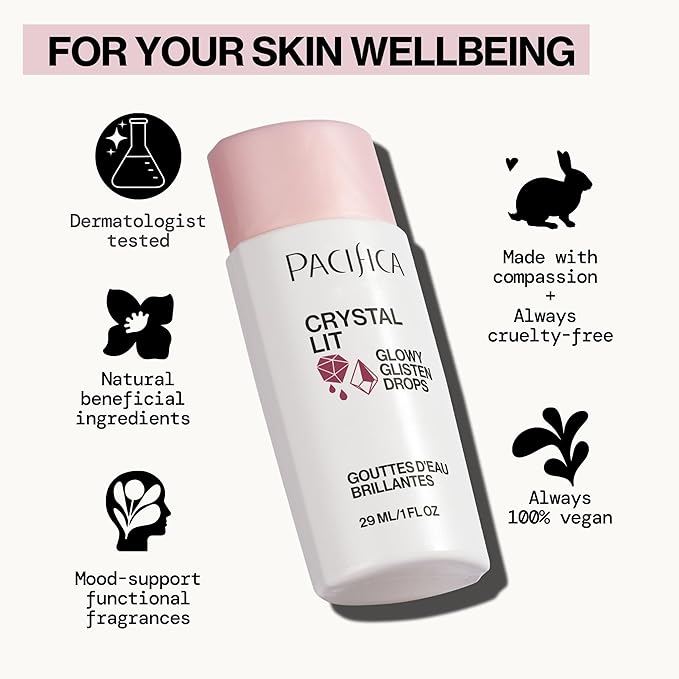 Pacifica Crystal Lit Glowy Glisten Drops – Face Makeup - Shimmery Multi-Use Liquid Blush/Highlighter for Radiant, Dewy Cheeks Luminous Glow Clean Beauty Vegan & Cruelty-Free Dermatologist Tested-Velvo Beauty