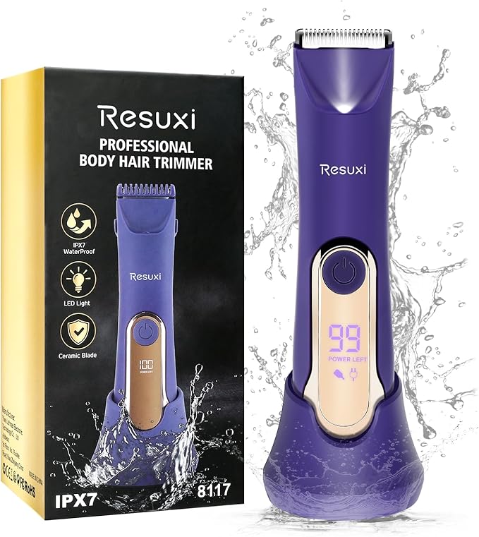RESUXI Electric Bikini Trimmer for Women,Pubic Hair Trimmer Ceramic Blade Electric Razors Shaver for Underarm Leg Arm Body Hair Private Area,Wet/Dry IPX7 Waterproof Rechargeable LCD Display LED Light-Velvo Beauty