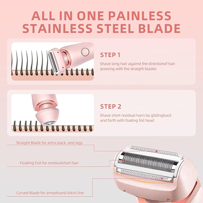 Womens Electric Shaver, 2 in 1 Razor for Women, Wet & Dry Electric Waterproof Razor with LED Display, Cordless Bikini Trimmer for Sensitive Skin, Painless Hair Removal-Velvo Beauty