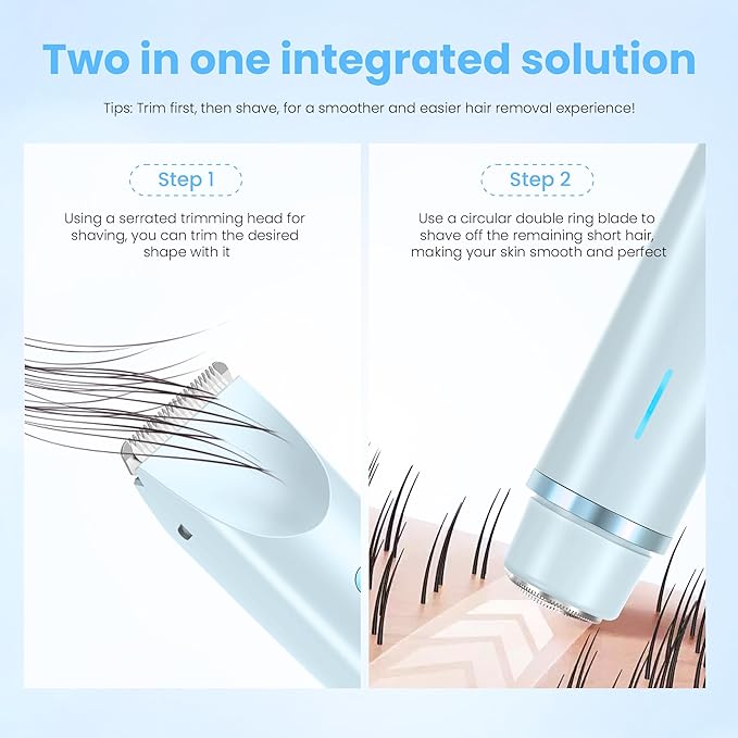 Bikini Trimmer for Women-2 in 1 Electric Razors for Women,USB Rechargeable Bikini Electric Shaver,IPX7 Waterproof Dry & Wet Use Body Hair Trimmer and Facial Hair Remover for Underarm Leg Body,Blue-Velvo Beauty