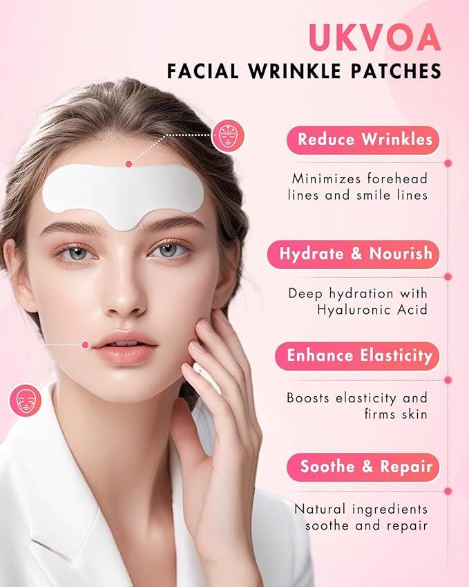 Forehead Wrinkle Patches & Smile Line Patches, Overnight Facial Wrinkle Treatment with Hyaluronic Acid, Aloe, Collagen & Vitamin E to Lift Smile Lines for Women 36pcs-Velvo Beauty