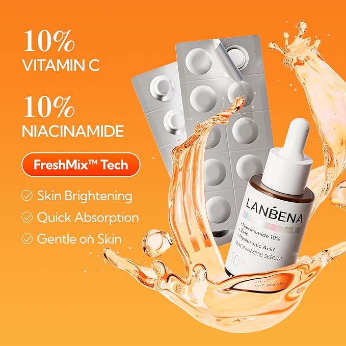 LANBENA Revolutionary Vitamin C Tablets Serum for Face, Illuminating Fcae Serum With Niacinamide, Brightening Anti-Aging Essence for Sensitive Skin, Non-Greasy, Reduces Dark Spots & Wrinkles (1.05 Oz)-Velvo Beauty