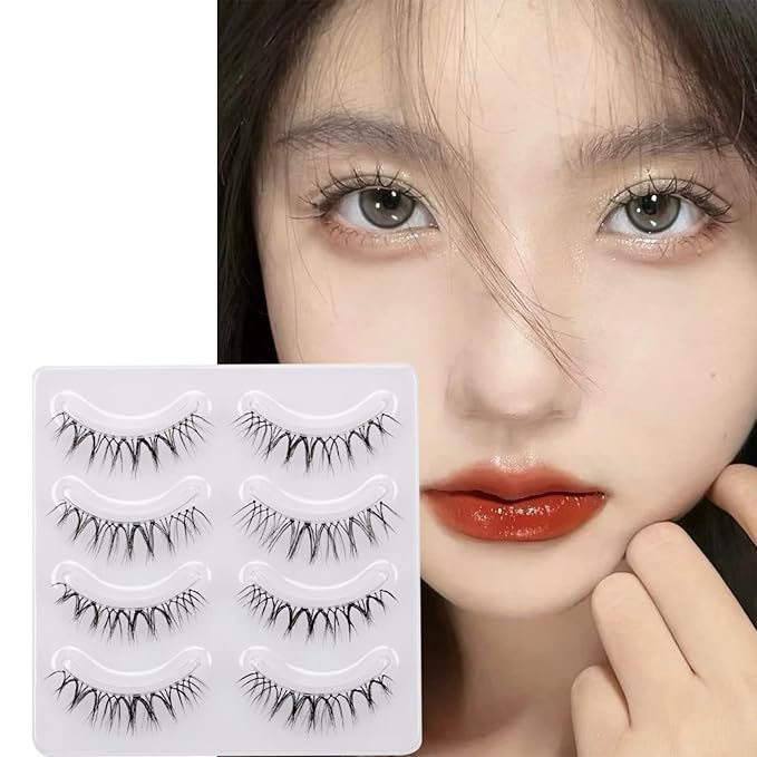 Miz Barn Daily Natural Look False Eyelashes, 4 Pairs Soft Lightweight Comfortable Short Lashes Clear Band Handmade False Eyelashes (W-7)-Velvo Beauty