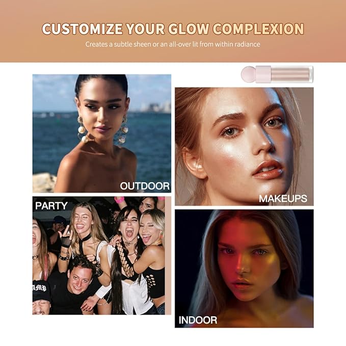 Liquid Highlighter Natural Glow For Face & Body, Waterproof Moisturizing Light Liquid Luminizer For Long Lasting Shimmer, Contour Highlighter Stick Easy to Apply with Cushion Applicator (#3 Rose gold)-Velvo Beauty