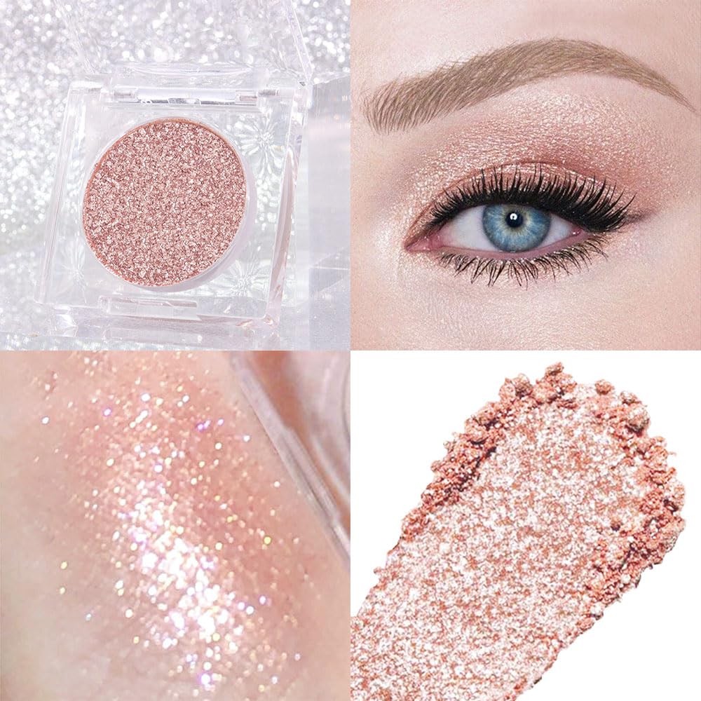 Champagne Pink Rose Monochrome Shimmer Eyeshadow Palette Makeup,Long Lasting Naturing-Looking Lightweight Glitter Single Eyeshadow,Neutral Powde Eye Shadow for Older Women-Velvo Beauty