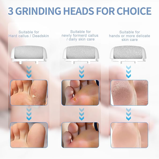 Electric Callus Remover for Feet - with Larger Grinding Head, Portable Pedicure Kit Foot File Callus Remover, Rechargeable Waterproof Foot File for Foot Care Deadskin Remover LCD Display-White-Velvo Beauty