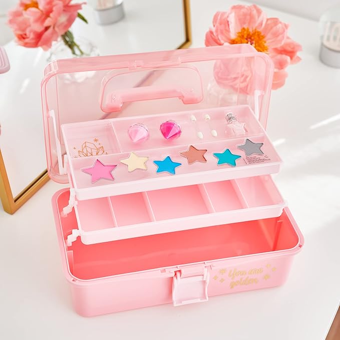 3C4G Pink and Gold Hard Case Makeup Storage Set - Kids Makeup Kit for Girls and Teens - Includes Storage Case, 5 Eyeshadows, 1 Blush, 2 Lip Glosses & 1 Nail Polish - Ages 8+ by Make It Real-Velvo Beauty