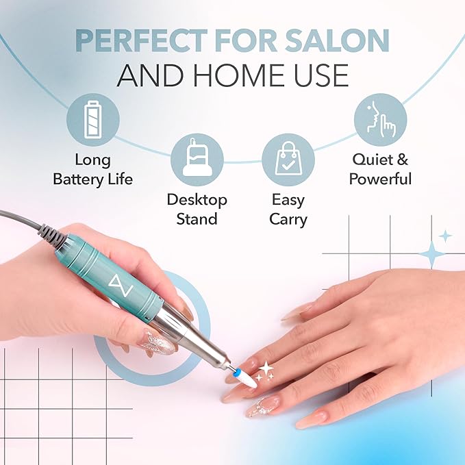 M Mase- Professional Nail Drill Machine - Coreless 2-in-1 Nail File - Electric, Cordless, 35000 RPM, HD Display - Electric Nail Drill for Professional & Home Use (Teal)-Velvo Beauty