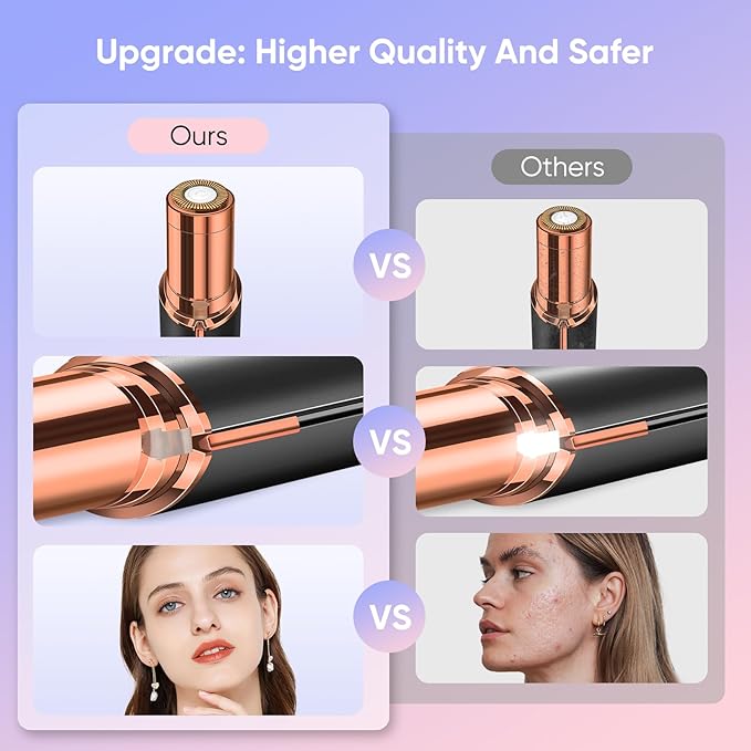 Facial Hair Remover for Women, Device, Remover Women Face, Finishing Touch Upper Lips, Chin & Cheeks, USB Rechargeable with LED LightIncluded Two Replacement Heads (Black)-Velvo Beauty