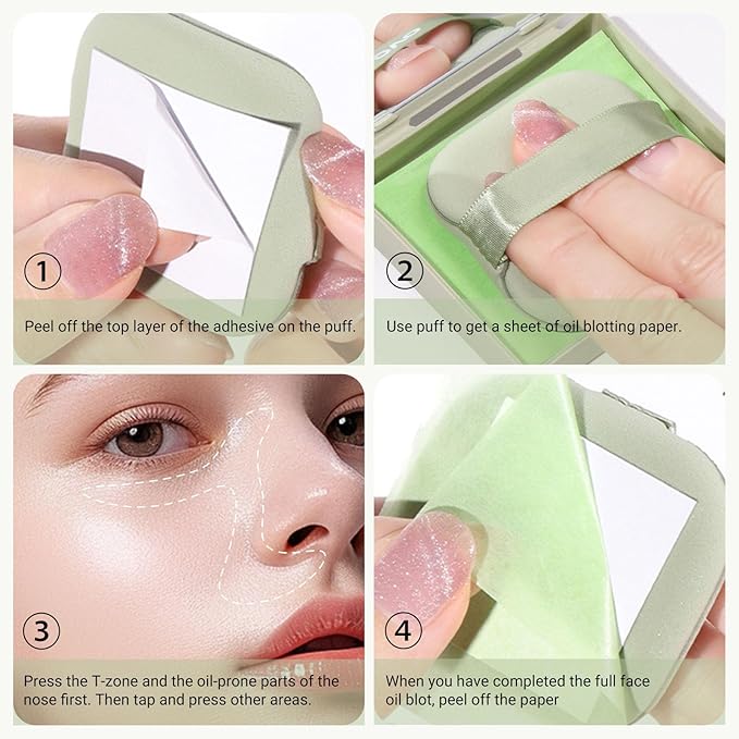 KYDA 200 Sheets Oil Blotting Paper with Mirror and Puff, Refills Included, Face Oil Absorbing Sheets, Oil Control Paper, Absorb Excess Oil, Makeup Friendly-Velvo Beauty