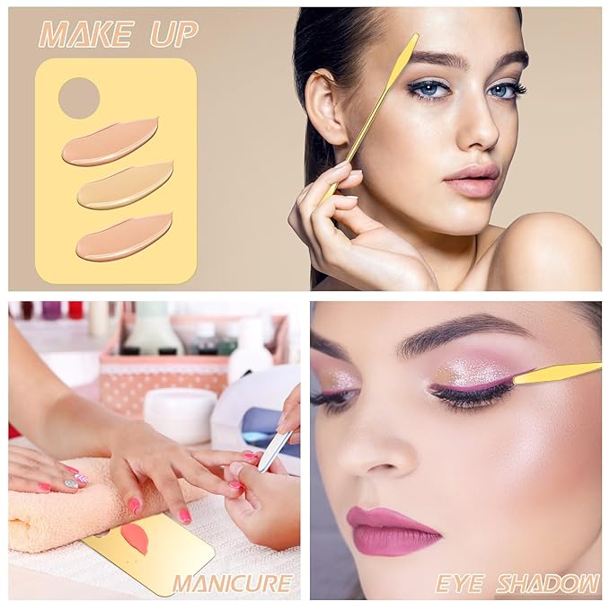 6 in 2 Sets Makeup Mixing Palette, Gold Acrylic Cosmetic Palette with Korean Makeup Spatula Tool for Mixing Foundation Eye Shadow Lipsticks Nail Art-Velvo Beauty