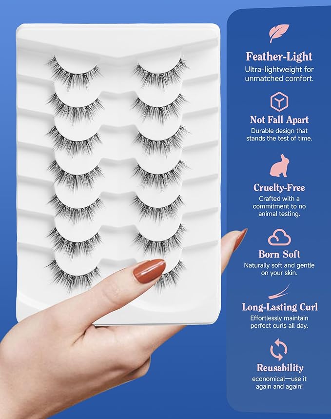Natural Lashes Wispy Lashes Everyday Natural Look Flared Eyelashes False Eye Lashes Soft Fluffy Lashes False Eyelashes 7 Pairs D20-Velvo Beauty