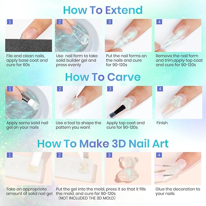 MIZHSE Mermaid Aurora Solid Builder Gel, 1oz Hard Gel for Nails 3D Non-sticky Builder Gels Polish Soak Off for Nails Salon Home DIY Manicure-Velvo Beauty