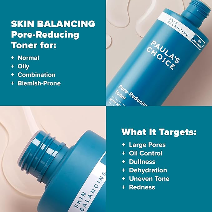 Paula's Choice SKIN BALANCING Pore-Reducing Face Toner for Combination and Oily Skin, Minimizes Large Pores, Controls Oil & Shine, Suitable for Acne-Prone Skin, Travel Size, 1 Fl Oz Bottle-Velvo Beauty