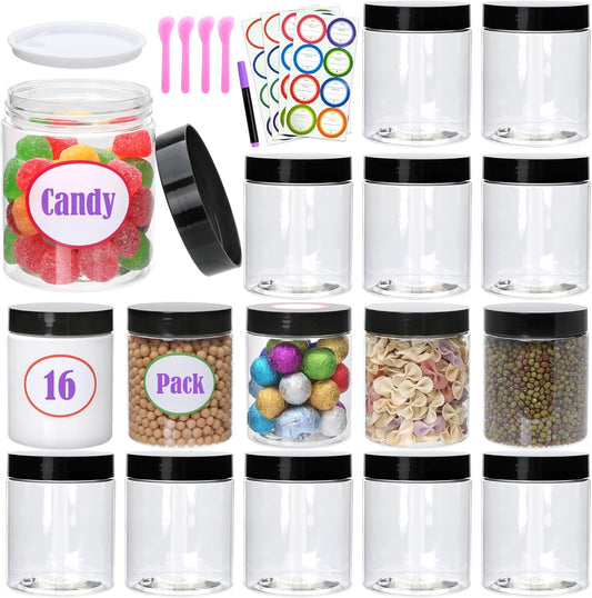 16 Pack 8oz Plastic Containers with Lids, Jars with Lids, Great for storing,lip balms, creams, ointments, cosmetics, samples-Velvo Beauty