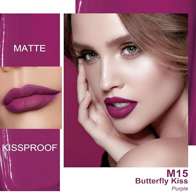 Oulac Matte Liquid Purple Lipstick for Women, Dark Violet Long Lasting Lipstick, Waterproof Lip Stain, No Transfer, Creamy High Pigmented Formula with Vitamin E, Vegan & Cruelty-Free M15-Velvo Beauty