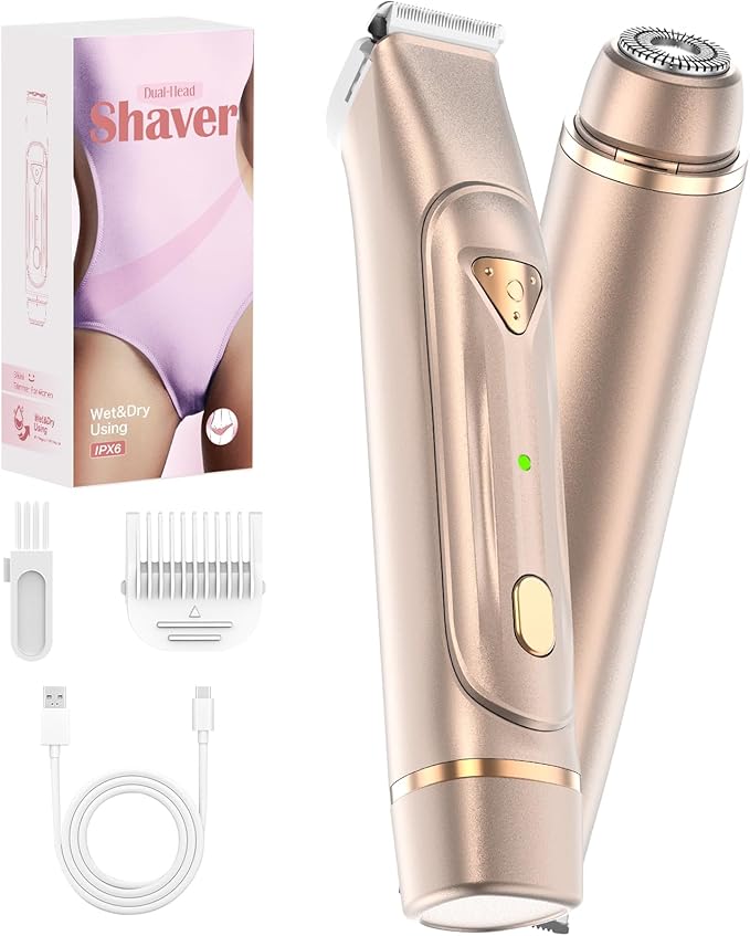 Dermave Bikini Shaver - Bikini Trimmer for Women, Waterproof Dual Head Shaver (Gold)-Velvo Beauty