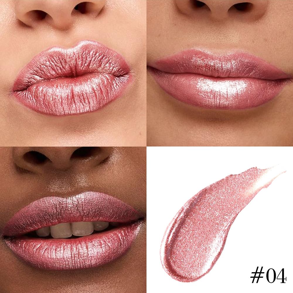 Kaely 2-in-1 Rose Gold Metallic Lipstick and Lip Liner, Shimmer Liquid Metallic Lipsticks for Women, Glitter Lip Gloss Stain Long Lasting Waterproof Smudge Proof 24 Hour, Vegan Makeup, 04-Velvo Beauty