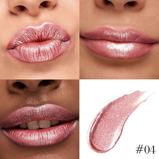 Rose Gold Metallic Lip Liner and Lipstick Combo Lip Gloss Tints Stain Set Makeup for Women Long Lasting Waterproof 24, Light Pink Metallic Glitter Shimmer Iridescent Liquid Lipstick lippies Lip Gloss-Velvo Beauty