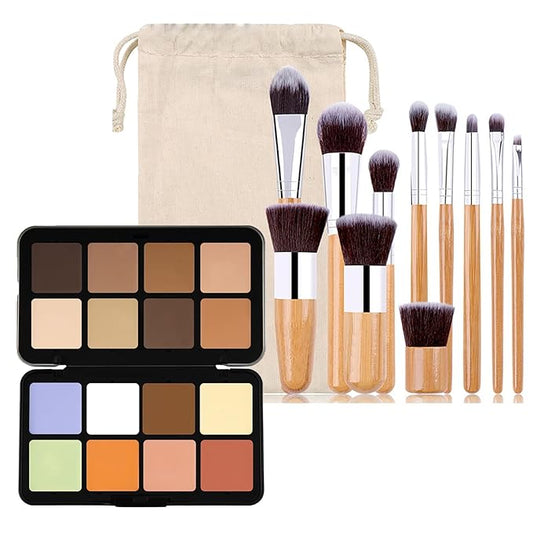 16 Color Corrector Concealer Foundation Palette Cream Set, Orange Green Peach Color Correcting Camouflage Makeup Cream Contour Palette with 11Pcs Makeup Brush Kit for Dark Circles Dark Spots-Velvo Beauty