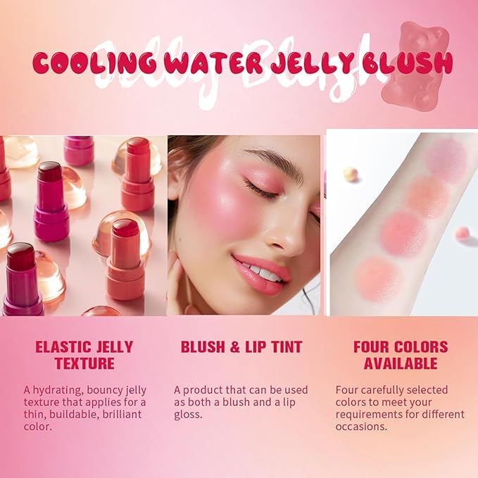 Jelly Blush Stick, Water Jelly Tint Makeup, Sheer Lip & Cheek Tint Stain - Buildable Lightweight Finish, Moisturizing Waterproof Long Lasting Water Tint Lip Stain Makeup-Velvo Beauty