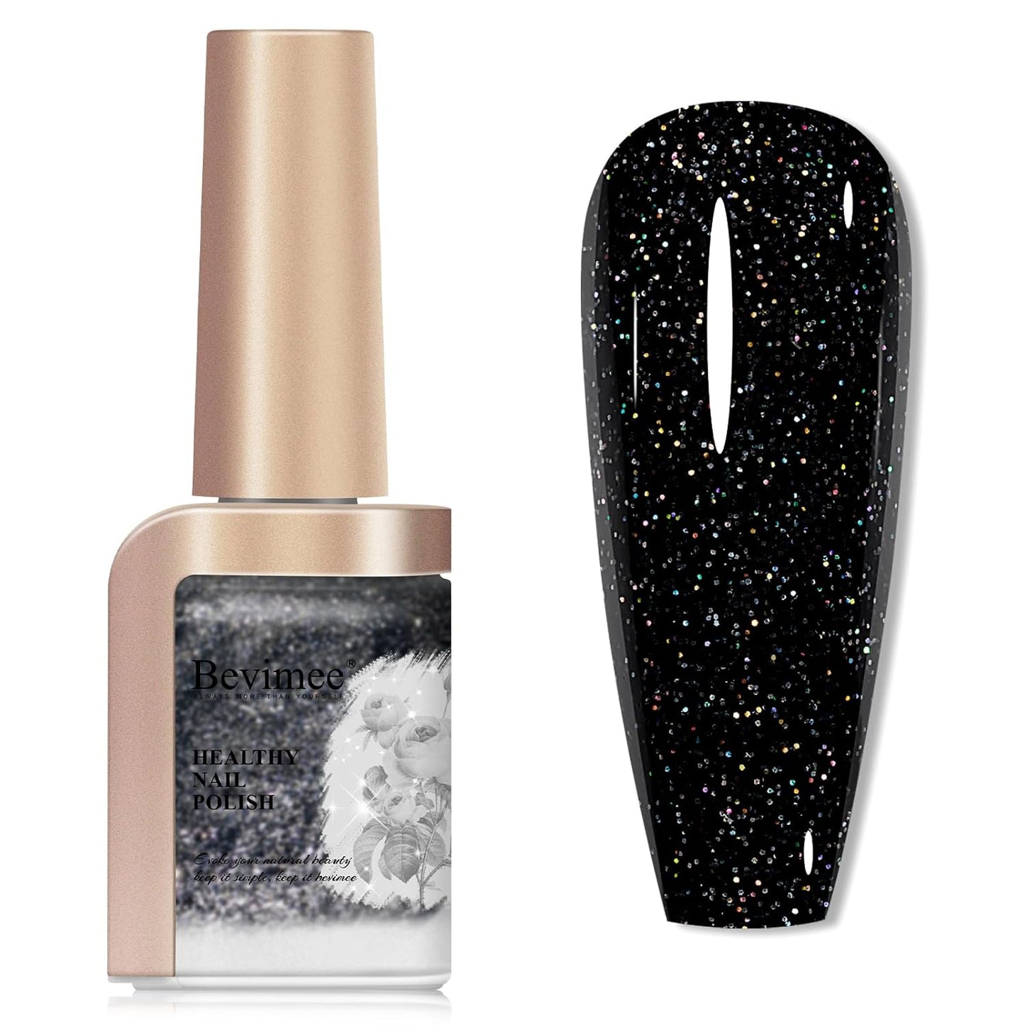 Nail Polish Quick Dry, Black Glitter Nail Lacquer Air Fast Drying, Sparkle Mooncat Nail Pigment Oil-based High Coverage Holographic Fingernail Concealer Polish, 1PC 12ML Long Wear-Velvo Beauty