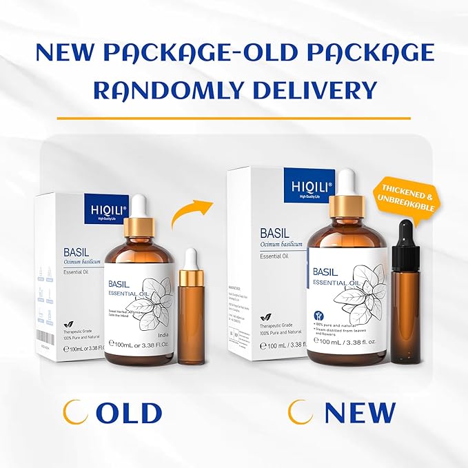 HIQILI Basil Essential Oil, 100% Pure & Natural, Diffuser in Bedroom, Yoga, Mediation for Calming Relaxation Mood, Hair Growth, Body Massage, DIY Sweet Herbal Scented Soap Gifts- 100ML-Velvo Beauty