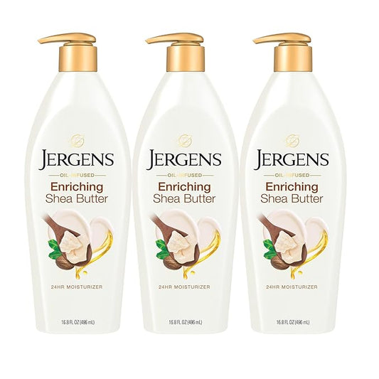 Jergens Shea Butter Hand and Body Lotion, Deep Conditioning Moisturizer, 3X More Radiant Skin, with Pure Shea Butter, Dermatologist Tested, 16.8 Oz, Pack of 3-Velvo Beauty