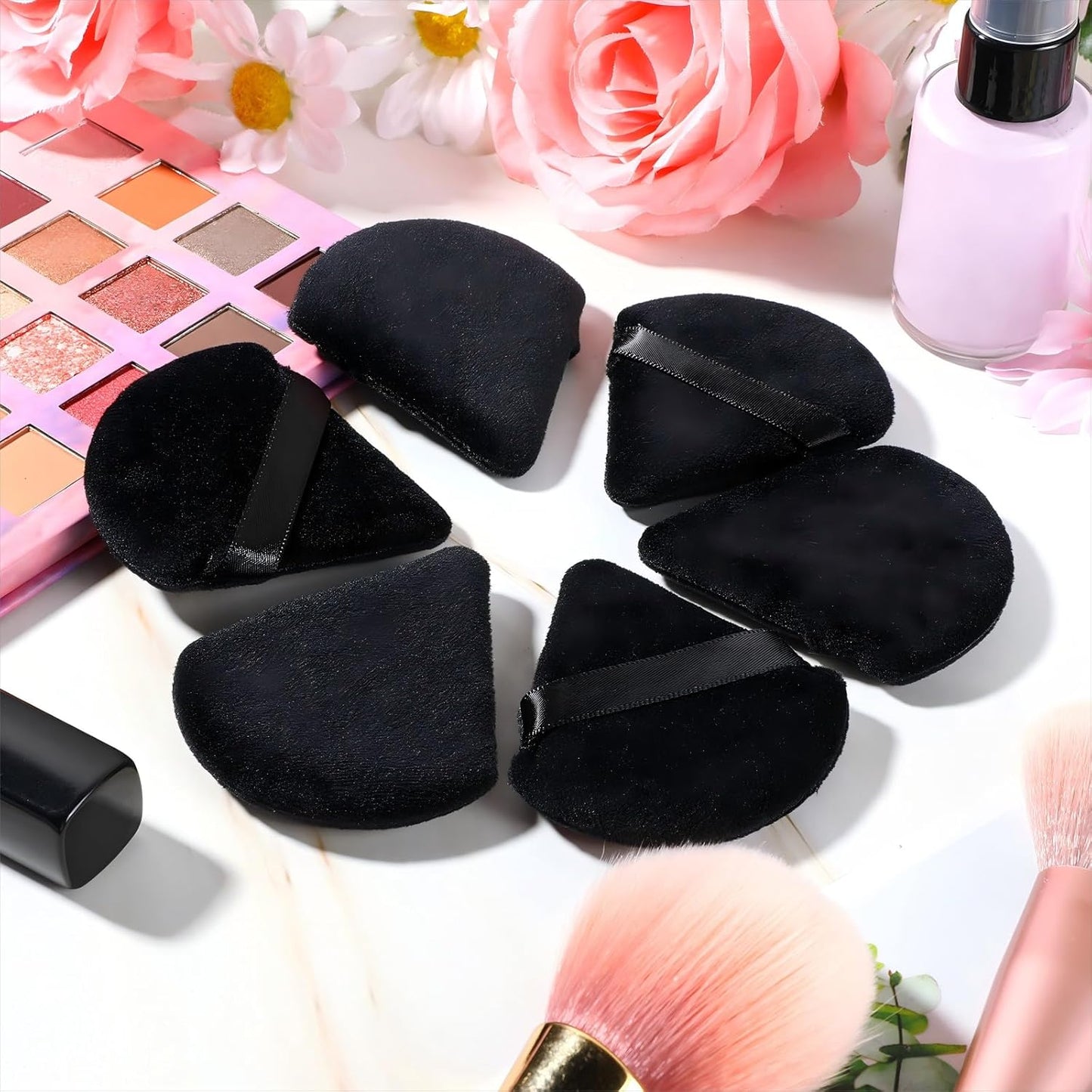 Meanplan 100 Pcs Powder Puff Face Soft Makeup Sponge Triangle Powder Puffs for Loose Velour Cosmetic Foundation Wet Dry Sponge Makeup Tools(Black)-Velvo Beauty