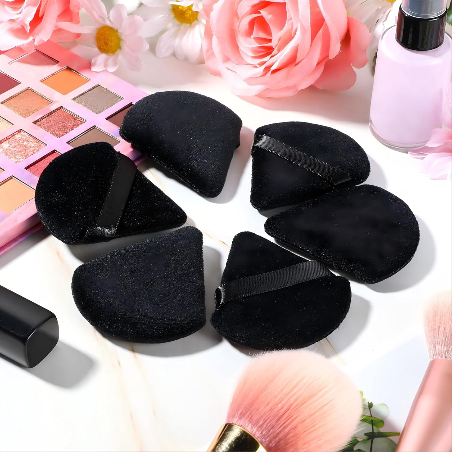 Meanplan 100 Pcs Powder Puff Face Soft Makeup Sponge Triangle Powder Puffs for Loose Velour Cosmetic Foundation Wet Dry Sponge Makeup Tools(Black)-Velvo Beauty