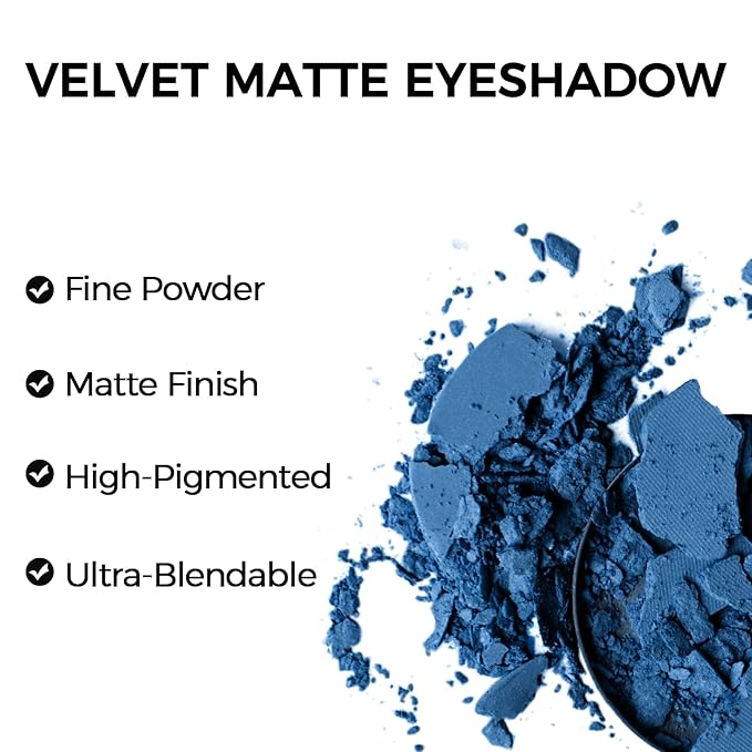 Erinde Single Dark Blue Matte Eyeshadow Palette, High Pigmented Eye Shadow Powder, Long Lasting, Ultra-Blendable, Intense Color-Velvo Beauty