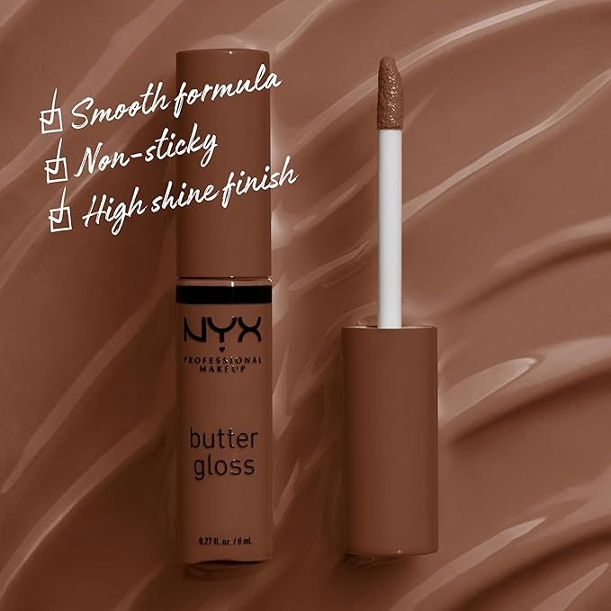 NYX PROFESSIONAL MAKEUP Butter Gloss Brown Sugar, Non-Sticky Lip Gloss - Fudge Me (Warm Brown)-Velvo Beauty