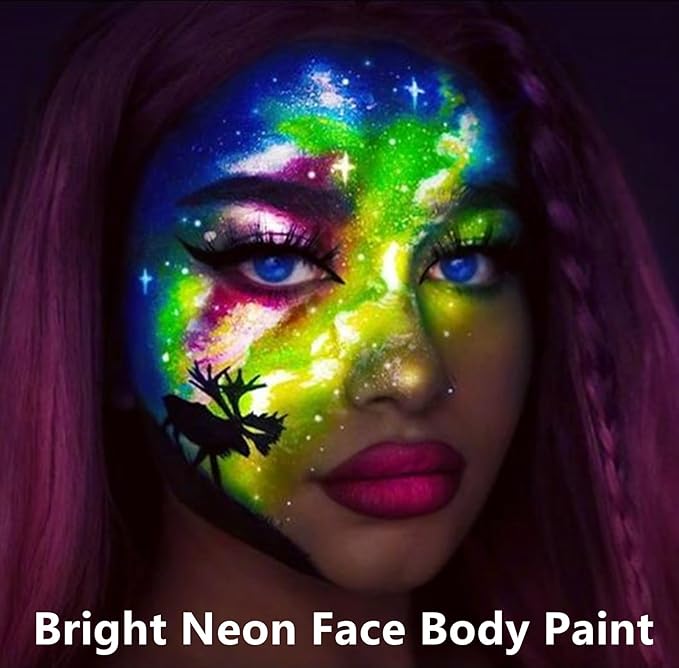 Go Ho Neon Yellow Body Paint Washable(2.37oz,70ml),under UV Blacklight Neon Face Paint,Water Based Neon Fluorescent Yellow Face Paint for Adults Children SFX Cosplay Costumes Halloween Makeup-Velvo Beauty