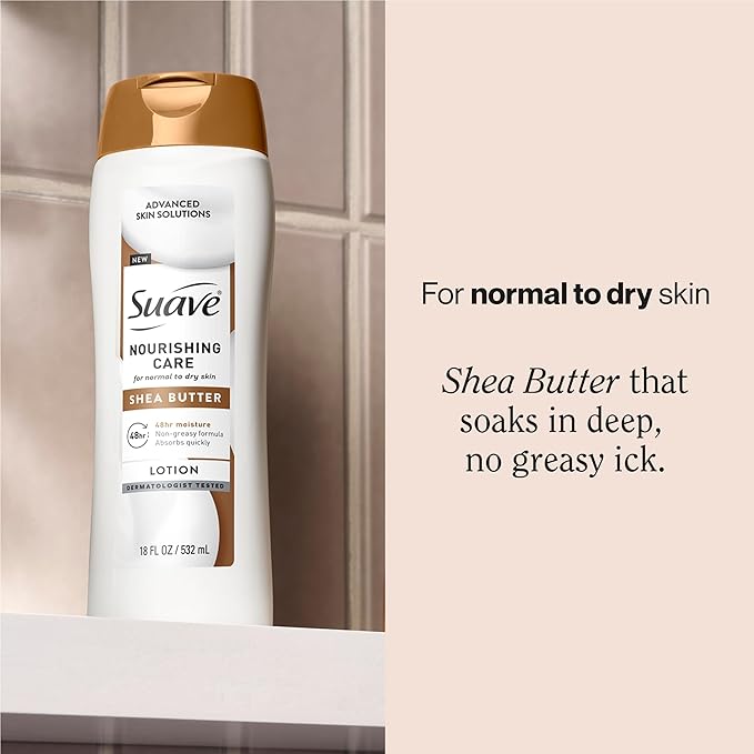 Suave Nourishing Care Hand & Body Lotion with Shea Butter for Women, Deep Moisture for Dry Skin, Fast Absorbing, Allergen Free Moisturizing Cream, 18FL OZ, 6 Pack-Velvo Beauty