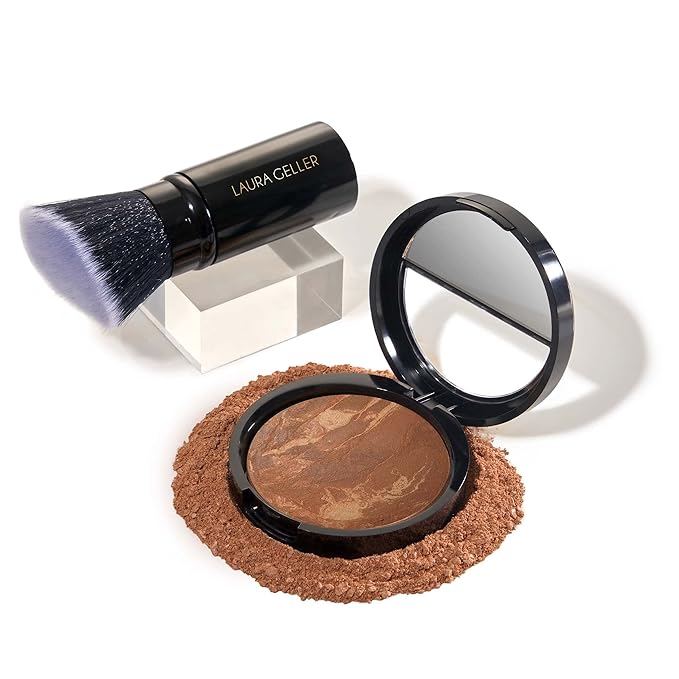 LAURA GELLER NEW YORK Baked Balance-n-Brighten Foundation with Kabuki Brush Makeup Set, Toffee-Velvo Beauty