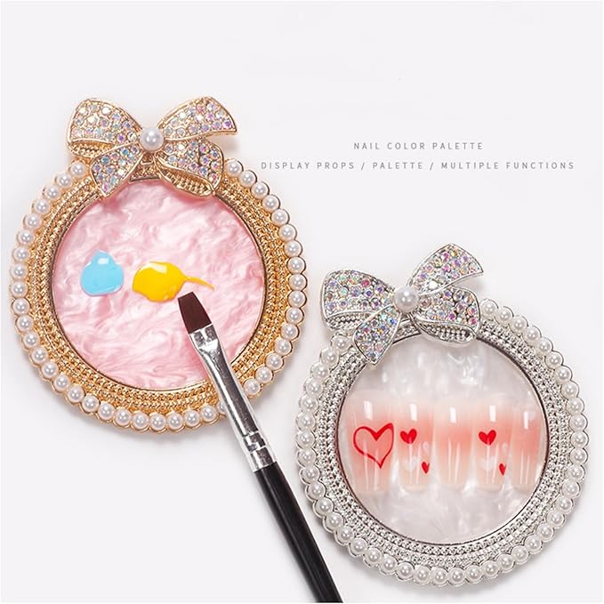4Pcs Resin Nail Art Plalette Nail Polish Mixing Plate Gel Palette Manicure Tool for Nail Art Display (Pink Silver)-Velvo Beauty