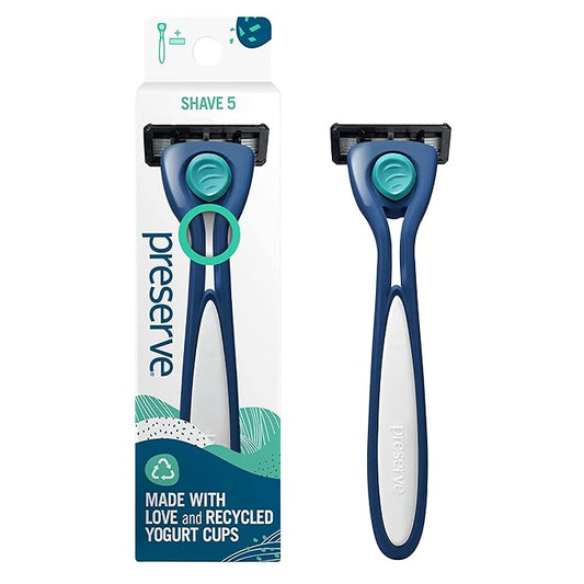Preserve Shave 5 Five Blade Refillable Razor, Made from Recycled Materials, Navy Blue-Velvo Beauty