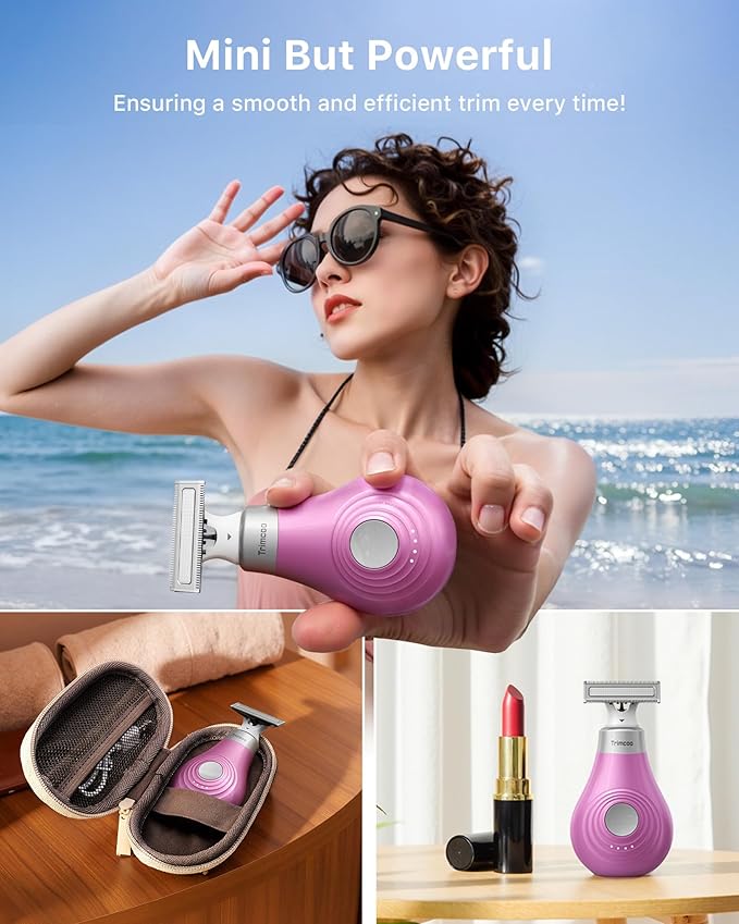 Mini Bikini Trimmer for Women - Intimate Pubic Hair Removal, Electric Body Groomer, Small Portable Wet/Dry Shaver, Magnetic Blade, USB-C Rechargeable with Travel Case, Easy to Clean (Pink)-Velvo Beauty