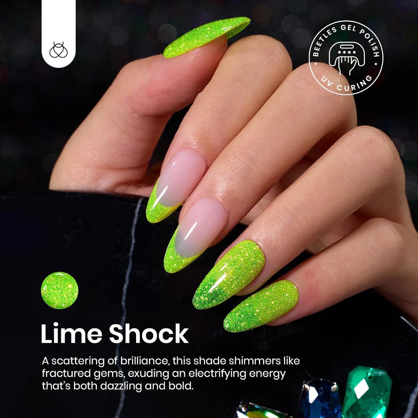 beetles Gel Polish Green Glitter Gel Nail Polish 15ml Reflective Nail Art Manicure Salon DIY at Home Gifts for Women Lime Shock-Velvo Beauty