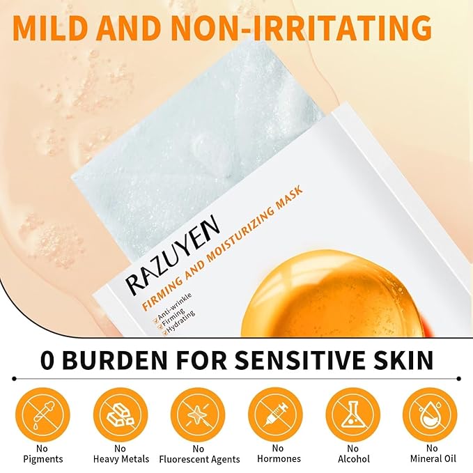 Firming and Moisturizing Sheet Face Masks ((Pack of 10)) with Hyaluronic Acid and Peptides, Reduce Fine Lines and Wrinkles, Hydrating & Anti-Aging Spa Face Mask, Facial Skin Care-Velvo Beauty