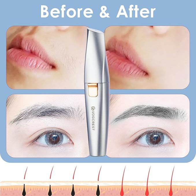 Eyebrow & Facial Trimmer: 2 in1 Rechargeable Facial Hair & Eyebrow Shaver - Painless LED Light (Sky Blue)-Velvo Beauty