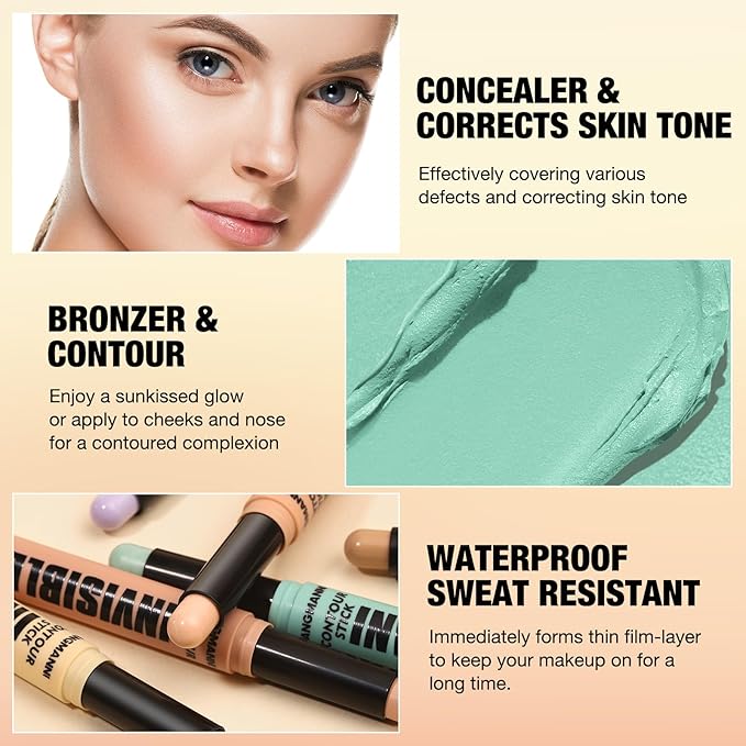 LANGMANNI Multi-Use Face Contour Stick,Highlighter & Concealer Stick, Combo Use For Correcting Color Balancing (6 Colors Set)-Velvo Beauty