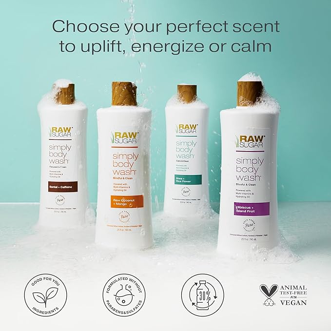 RAW SUGAR Simply Body Wash - Pineapple + Maqui Berry + Coconut, Moisturizing & Brightening Bath & Shower Gel, Sulfate-Free, Paraben-Free & Vegan (Pack of 3)-Velvo Beauty