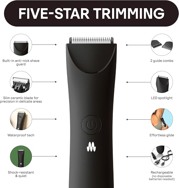 MERIDIAN Slimmer Trimmer – Electric Razor for Women, Bikini Line & Pubic Hair Trimmer, Rechargeable & Waterproof, Painless, Flawless Shave for Sensitive Skin, Gentle, Quiet & Travel-Friendly, Onyx-Velvo Beauty