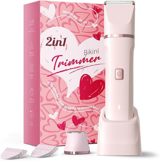 Bikini Trimmer for Women - Painless Electric Razors for Silk Skin,Cordless Body Shaver for Trip,Replaceable Lady Facial Razor, IPX7 Waterproof&Easy Cleaning, Ceramic Blade, USB Charge Dock Pink-Velvo Beauty