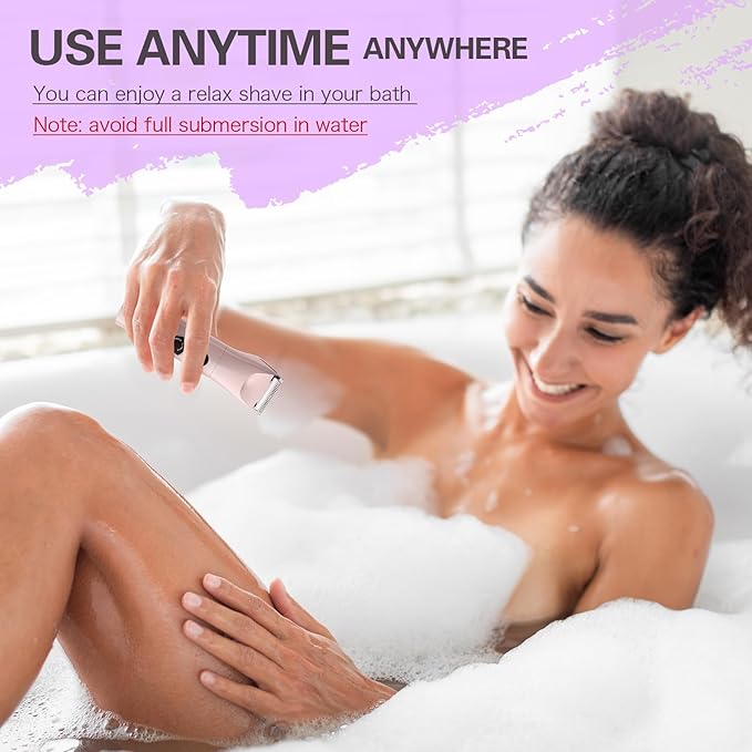 Women Bikini Trimmer - 3 in 1 Easy Cleaning Electric Razors for Women, 5V Rechargeable Pubic Hair Bikini Shaver, Waterproof Wet Dry Hair Remover & Trimmer for Underarm Leg Arm Body Face-Velvo Beauty