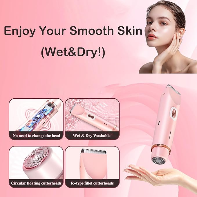 Bikini Trimmer for Women, 2 in 1 Dual Head Bikini Shaver, IPX7 Waterproof Wet and Dry Dual Use Eletctric Razors, USB-C Rechagreable Body Shaver for Public Hair, Silk Skin, Facial and Body-Velvo Beauty