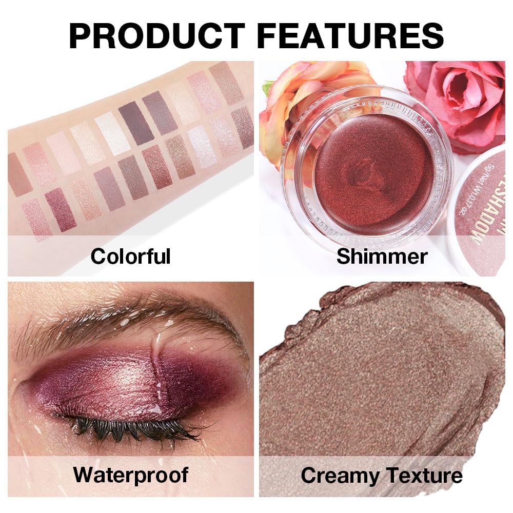 Cream Glitter Bronze Shimmer Metallic Eyeshadow Palette Makeup, Natural Single Mini Instant Holographic Eyeshadow For Women, Sombras Crema Para Ojos, Talc, Paraben & Cruelty Free, 20-Velvo Beauty