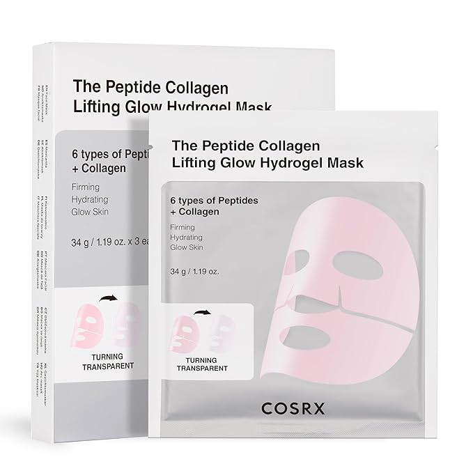 COSRX The Peptide Collagen Lifting Glow Hydrogel Face Masks Skincare 3 EA, Collagen Face Mask, Travel Essentials, Overnight Face Mask, Korean SkinCare-Velvo Beauty